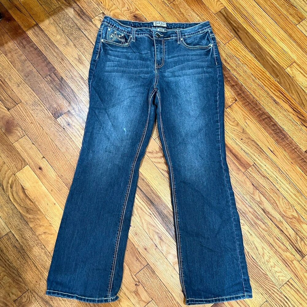 Earl Jean Women 14AVG Bootcut Jeans Blue Mid Wash Rhinestone Pocket Bling Y2K